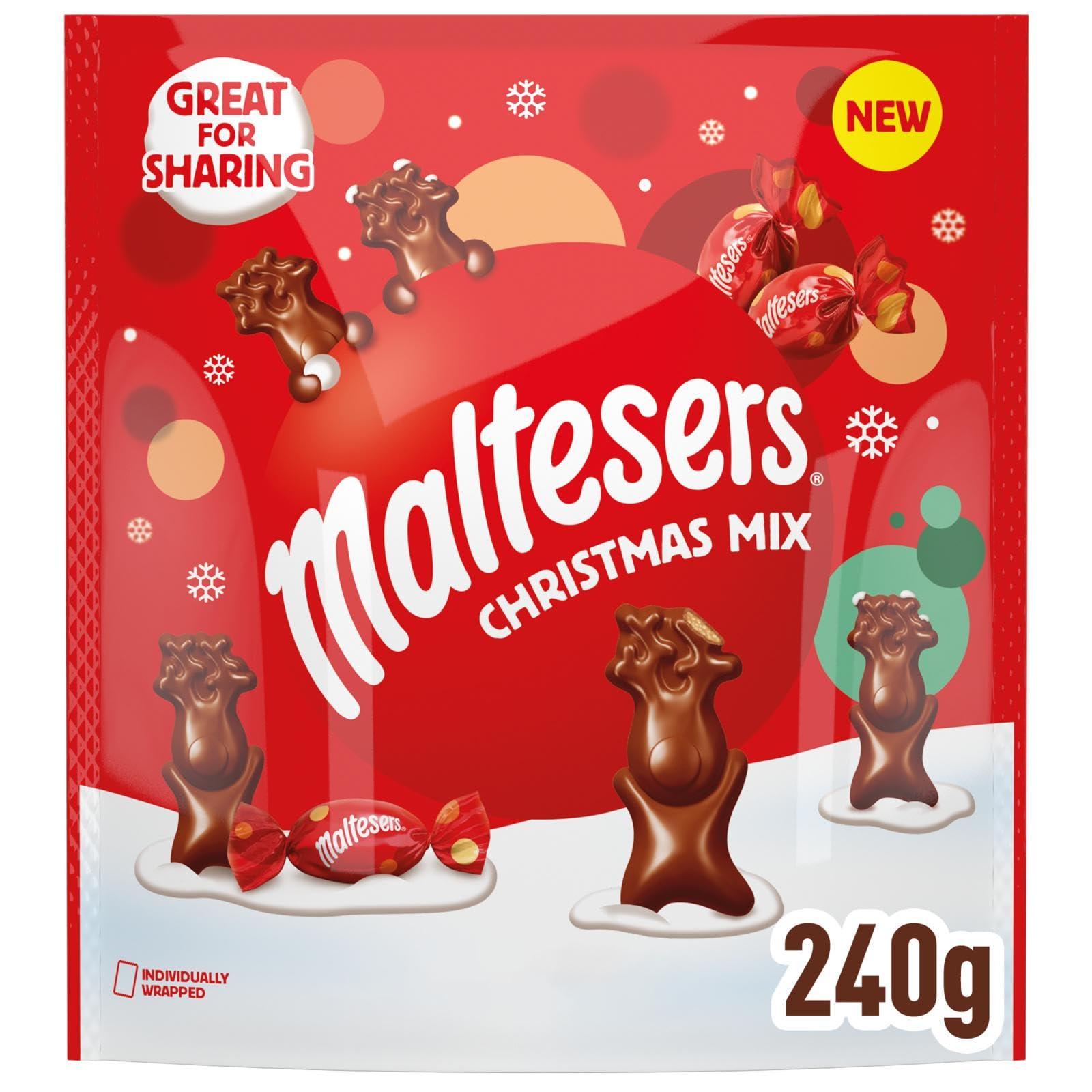 Maltesers Christmas Mix, Mint Chocolate & Milk Chocolate Selection Pouch 240g, 1 Count (Pack of 1)