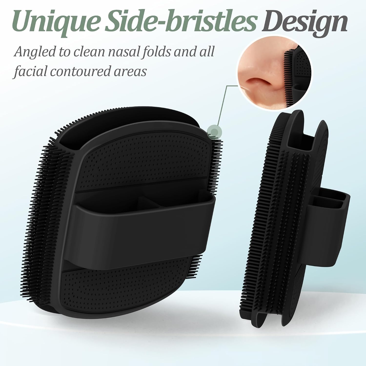 Upgrade Silicone Face Scrubber 2PCS, Soft Facial Cleansing Brush with Unique Side-Bristle Design, Manual Face Brush with Finger-Grip Handle for Gentle Exfoliating & Deep Cleansing(Black+Pink)
