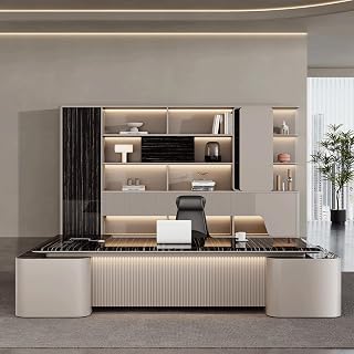 L Shaped Executive Office Desk with Storage, Modern Large Home Computer Desk with Thickened Tabletop Study Gaming Table Business Workstation Set for Home or Business