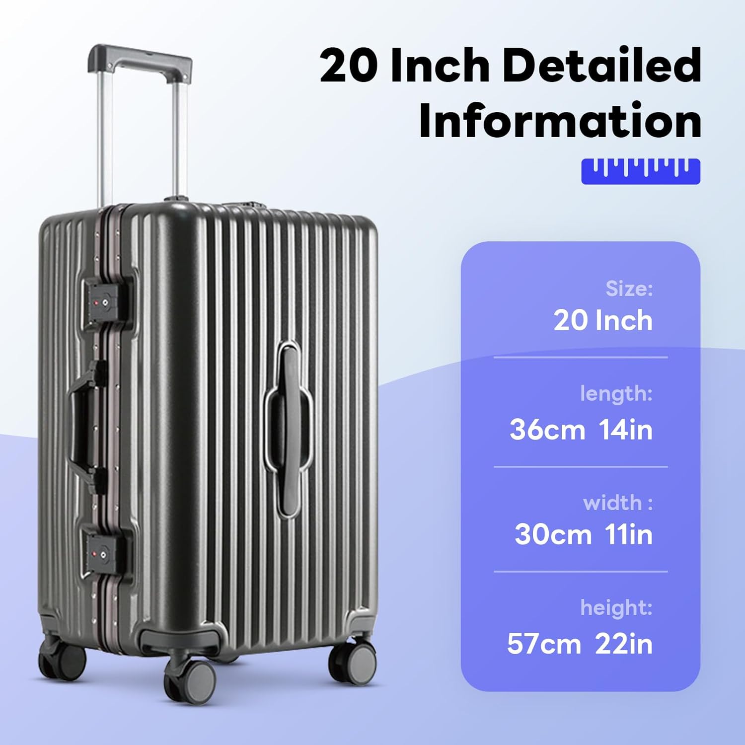 20-Inch Luggage with USB Port & Cup Holder, Hardside Luggage with Airline-Approved TSA Lock, Lightweight Extra-Wide Shell with 360° Silent Spinner Wheels