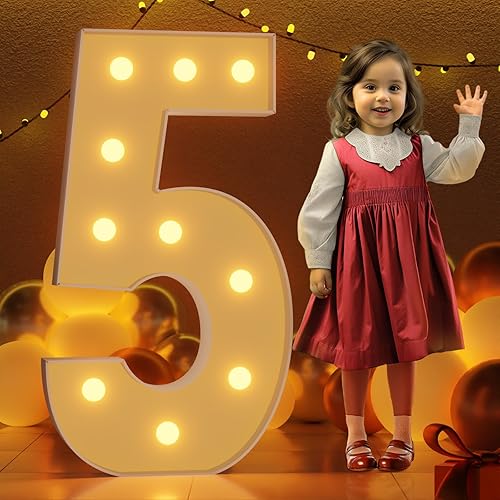 imprsv 4FT Marquee Numbers, Light Up Numbers Letters, Mosaic Numbers for Balloons, Gaint Marquee Numbers, Number 5 Balloon for 15th 25th 50th 65th Birthday Anniversary Party Decoration