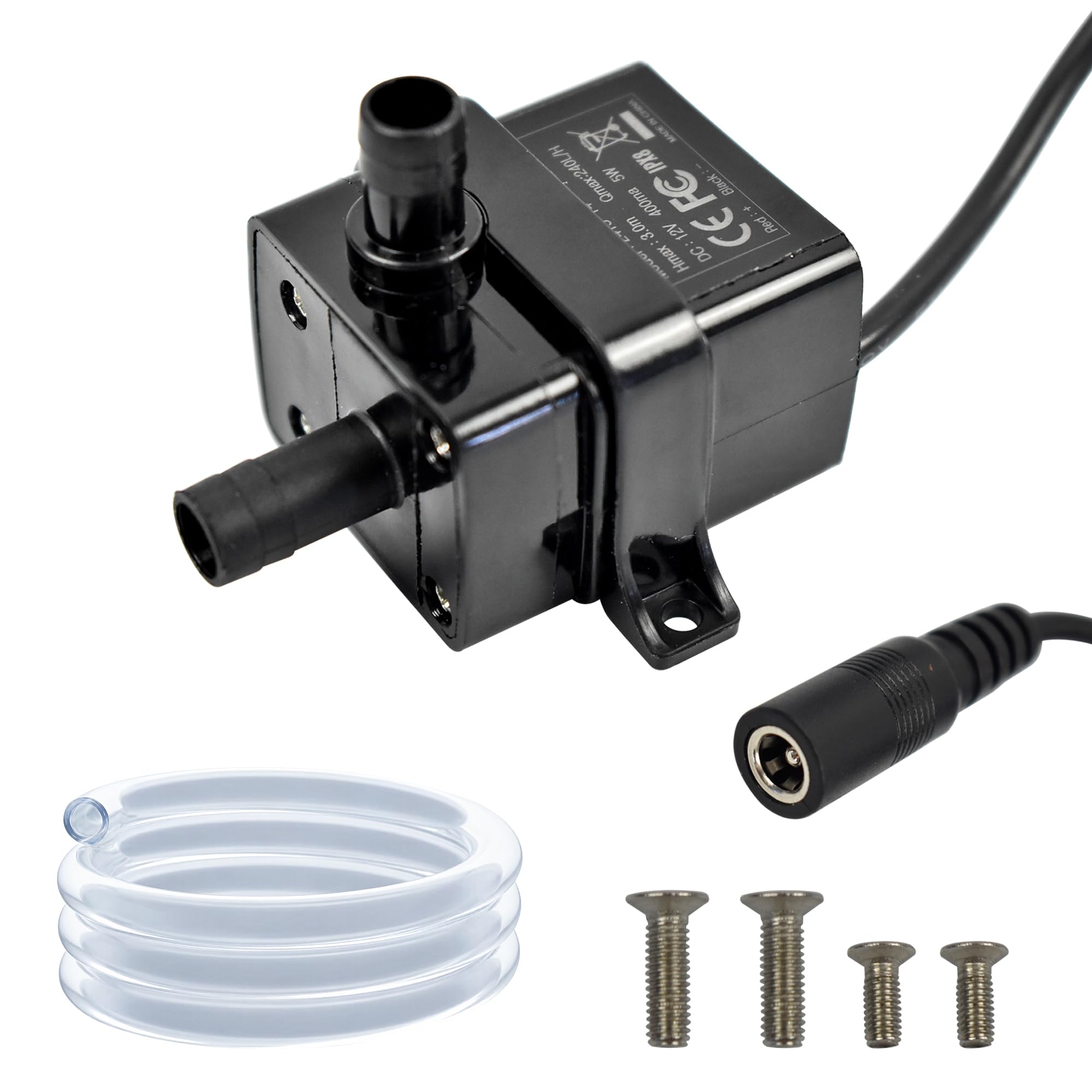 CONQUERALL Fountain Pump DC 12V 63GPH 9.8ft 5W Submersible Pump with 3.3ft Tubing for Solar Water Heater Circulation