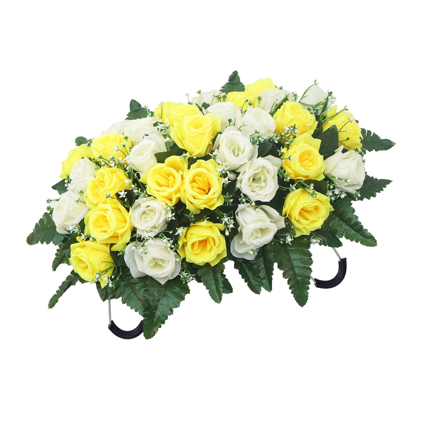 Artificial Cemetery Flower Arrangement Realistic Rose Cemetery Tombstone Flower Wreath for Graveside Decoration Faux Blossomy Arrangement