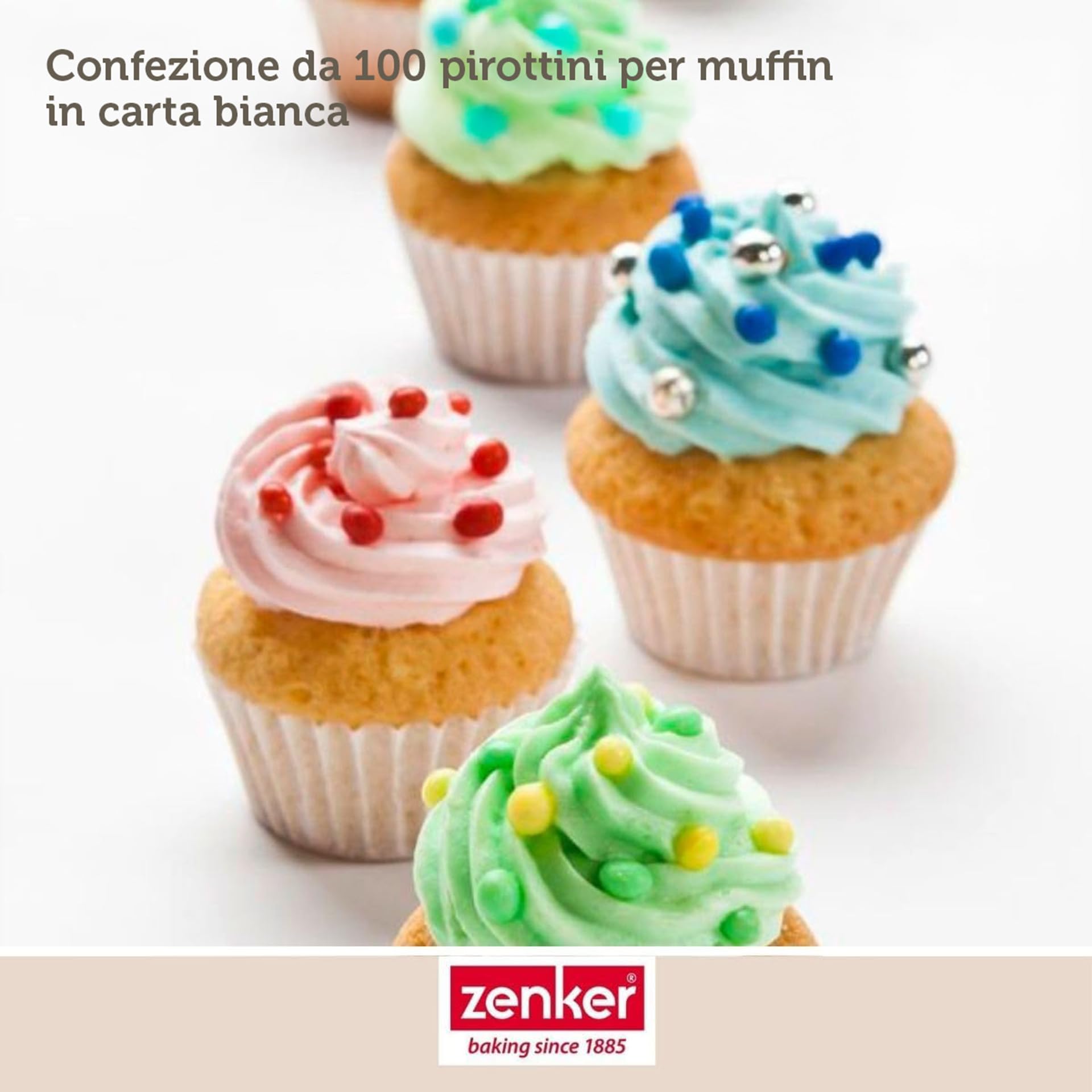 Zenker Set 100 Pirottini Carta Muffin Cup Cake Temperatura 220°C Ø7 x 3 cm