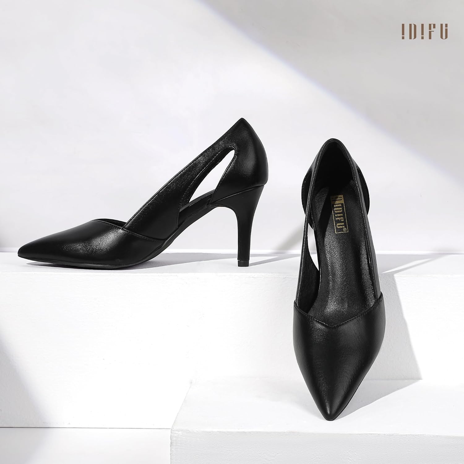IDIFU IN3 High Closed Toe Heels Women's Pumps Stiletto Pointed Toe Dress Shoes for Women Comfortable Cut Out Wedding Bride Bridesmaid Guest Prom Work Office Dressy Trendy Fashion Classic Pumps Shoes - Image 5