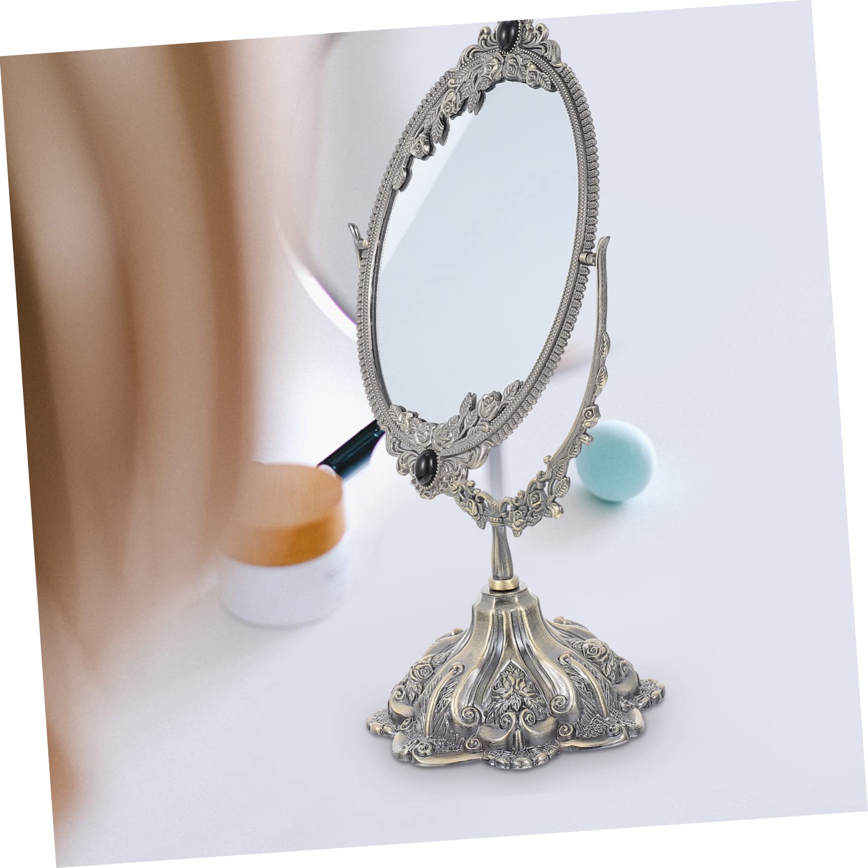 CALLARON Retro Kosmetikspiegel aus Zinklegierung, Doppelseitig Drehbar | Europäischer Stil, Flacher Standfuß, Hohe Klarheit, für Make Up und Hochzeit