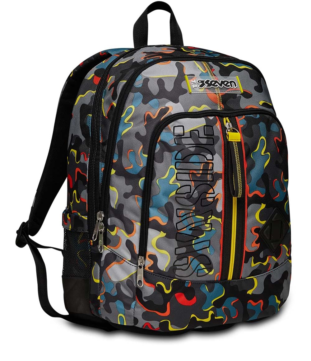 Seven Schulranzen Advanced Schule, Freizeit, Geräumige Schultasche für Teenager, Mädchen, Jungen, Gepolsterter Schulranzen; mit Laptopfach und Trinkflaschenfach, mehrfarbig