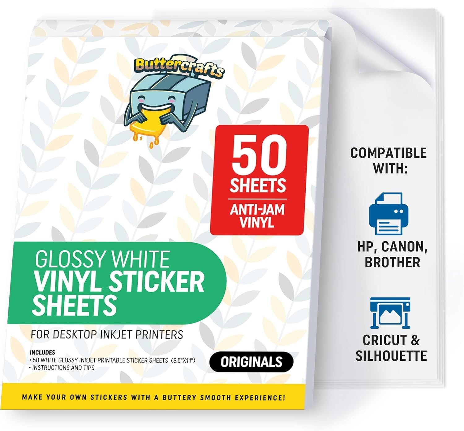 Glossy Printable Vinyl Sticker Paper 50s Non-Epson Compatible 8.5"x11"