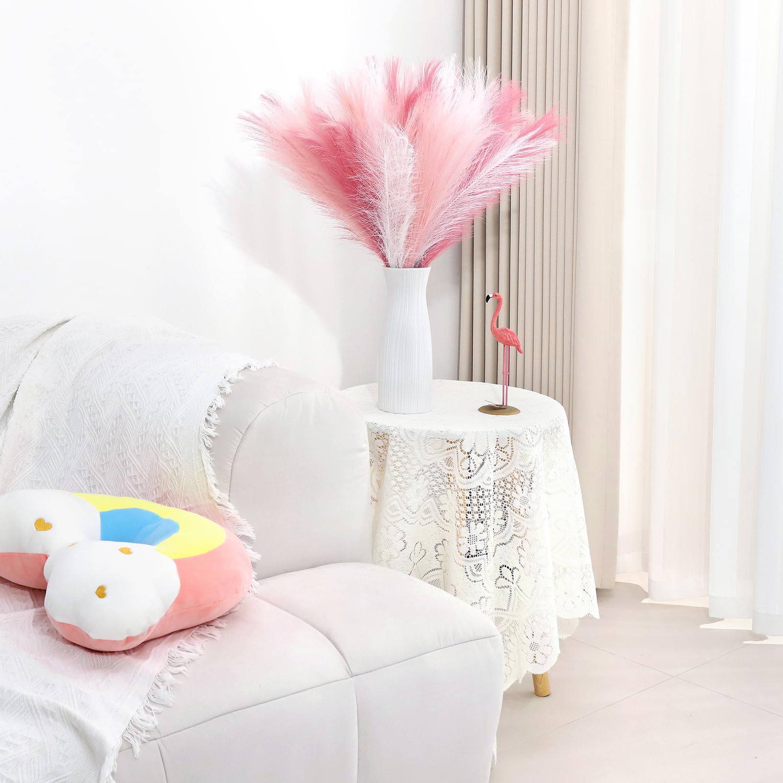 Zestaw 30 szt. suszonych sztucznych kwiatów luzem, mały wazon, bańki wypełniające różową trawę pampasową, 55 cm