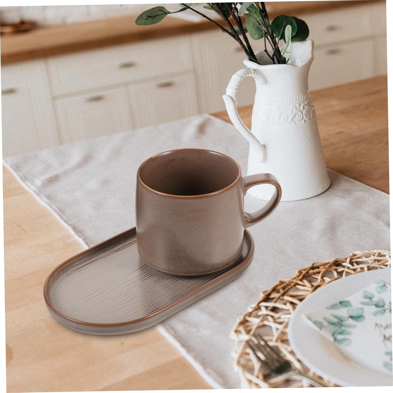 1 Set Ceramic Water Mug with Saucer Elegant Multi Functional Drinking Cup for Home Use Scratch Stain Resistant Stylish Design for Tea and Coffee Enthusiasts