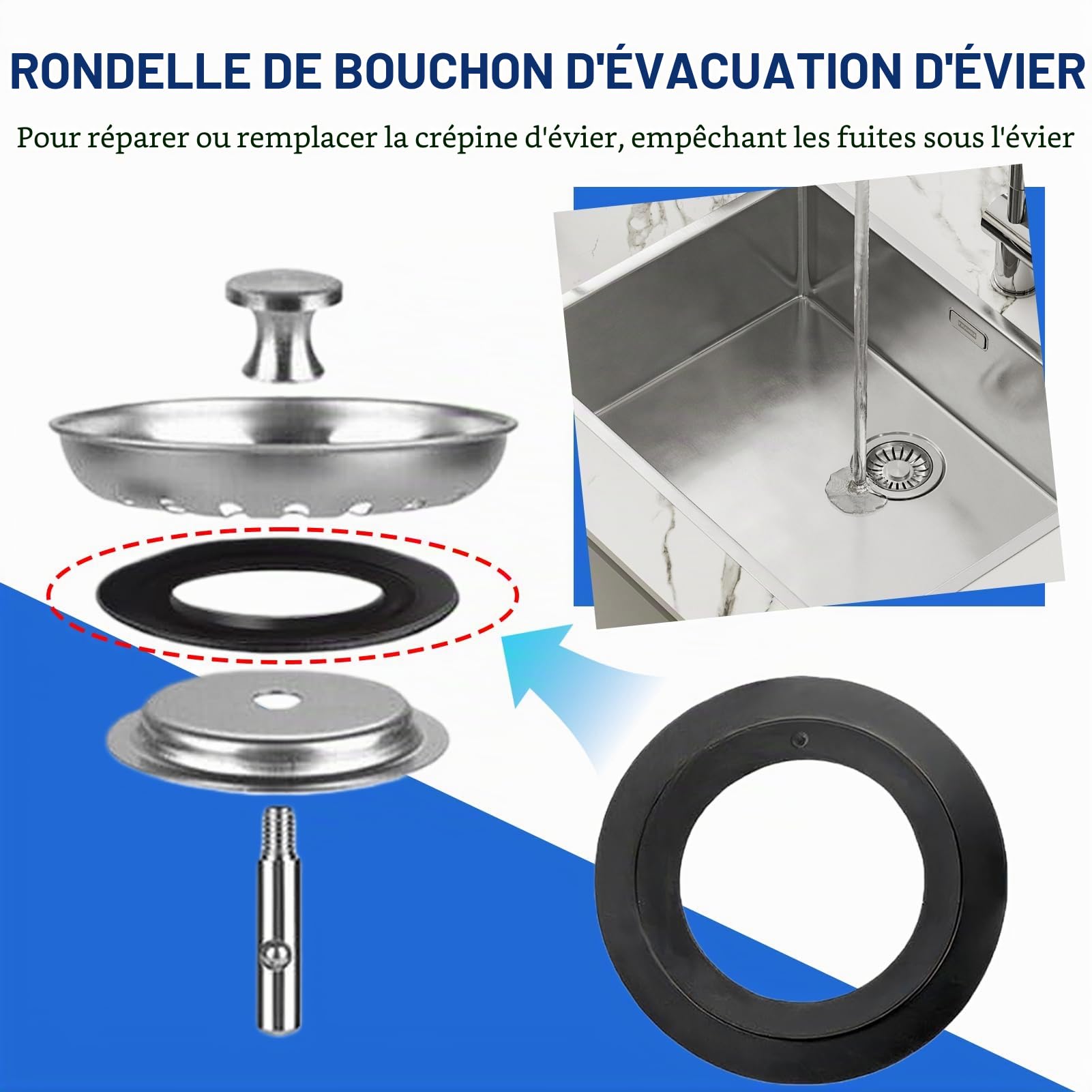 Joints Universels pour Bonde D'Évier, Joint en Élastomère pour Paniers Filtrants, Accessoires de Bouchon D'Évier, Joint de Remplacement Ø Intérieur 32 Mm, Ø Extérieur 54 Mm