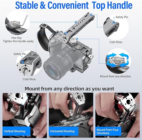 Miniatura 6 de SIRUI Kit de jaula para cámara Sony FX 3 FX30 con correa de muñeca de mango superior abrazadera para riel HDMI NATO, placa QR para Arca-Swiss,