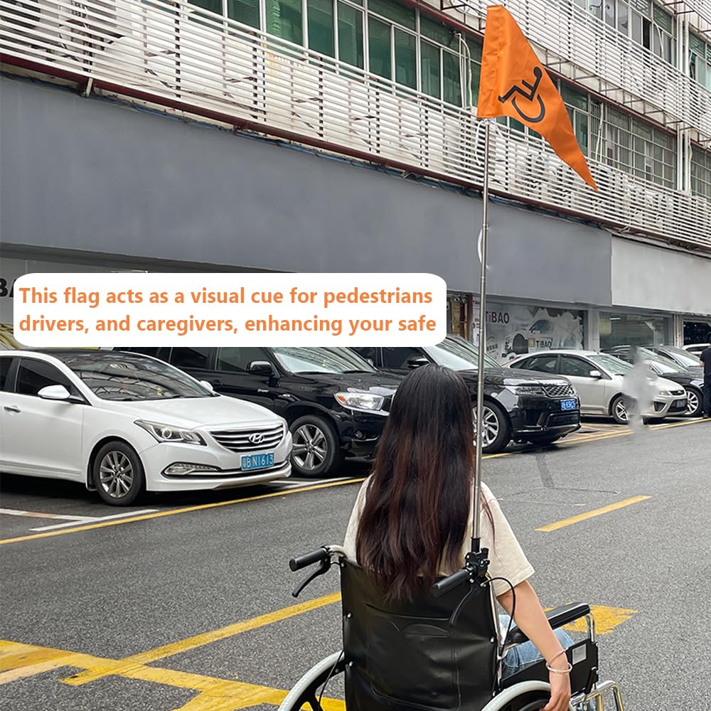 Flagge für ältere Rollstühle, Roller und Rollator, Sicherheitszubehör, 1,2 m Länge, zusammenklappbar, Orange, 1,2 m