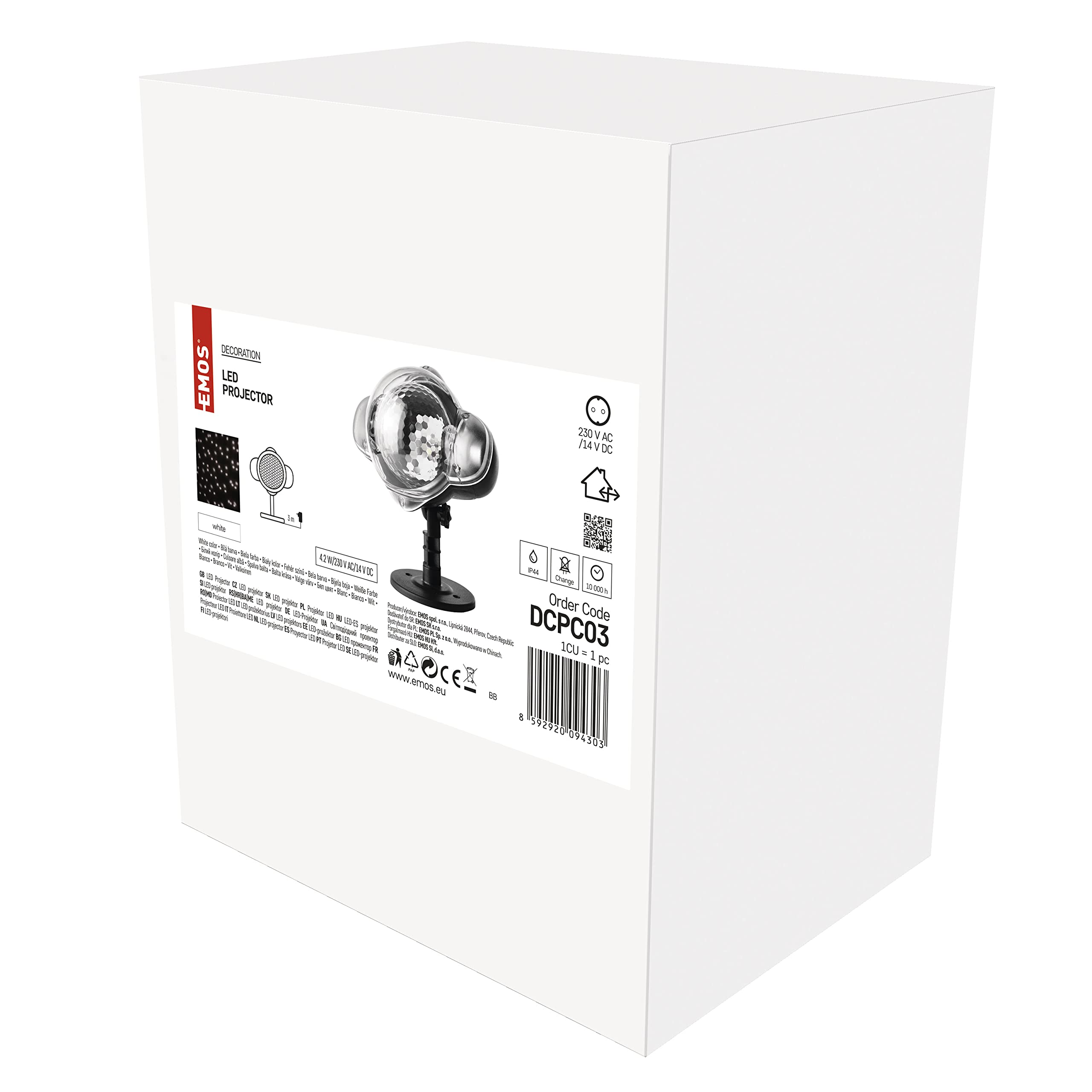 EMOS Proiettore a LED, bianco, neve volante, illuminazione da parete, proiezione di facciate, pareti e pareti, IP44, illuminazione natalizia per esterni e interni, cavo da 3 m, nero, DCPC03