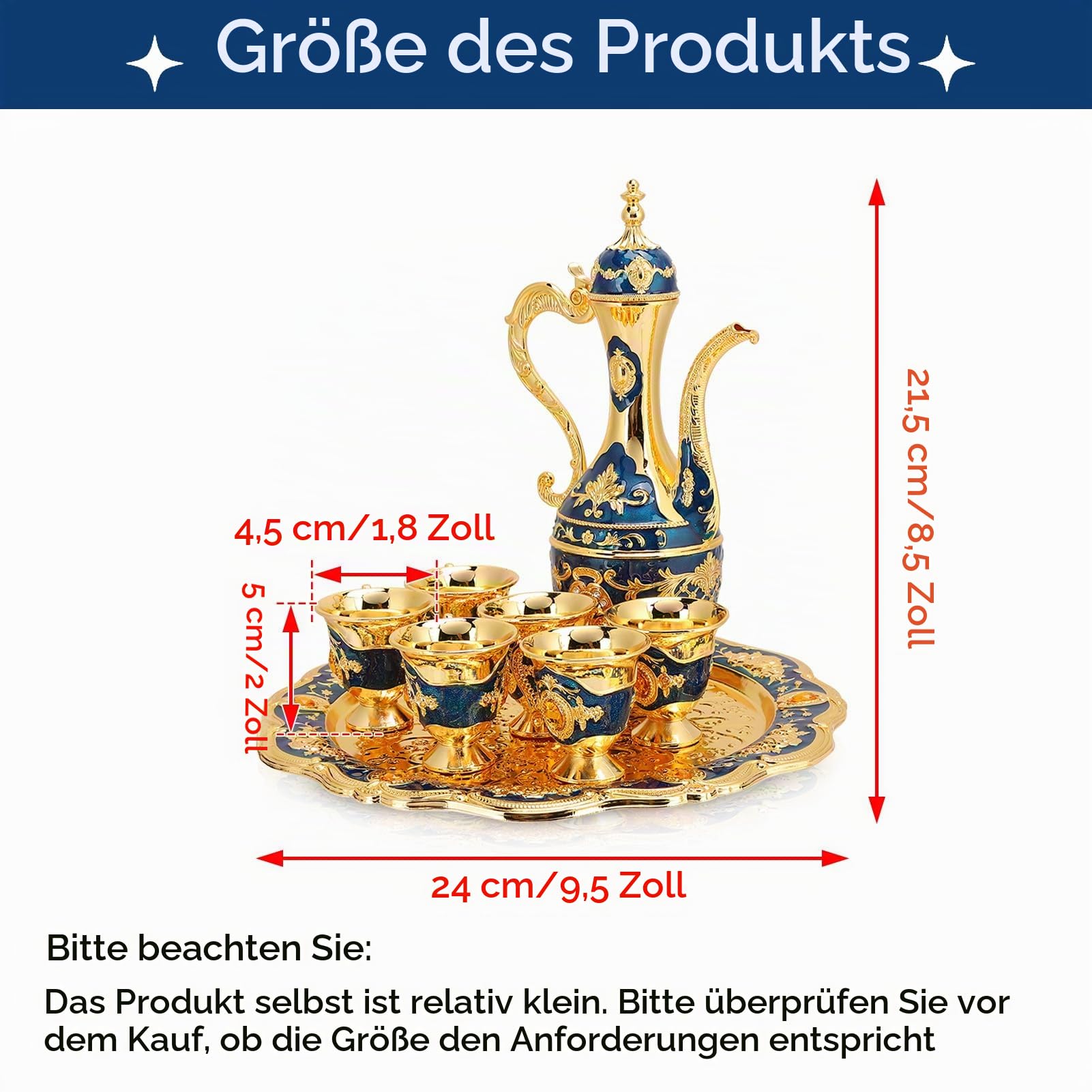 Türkisches Teeset, Tee-Set Tee Oder Kaffee, Vintage Türkisches Kaffeekannen-Set, Türkisches Tee-Set Mit 6 Kaffeetassen, Tee-Set 6 Mit Tee-Teller Teekanne Ür Home Tea Party