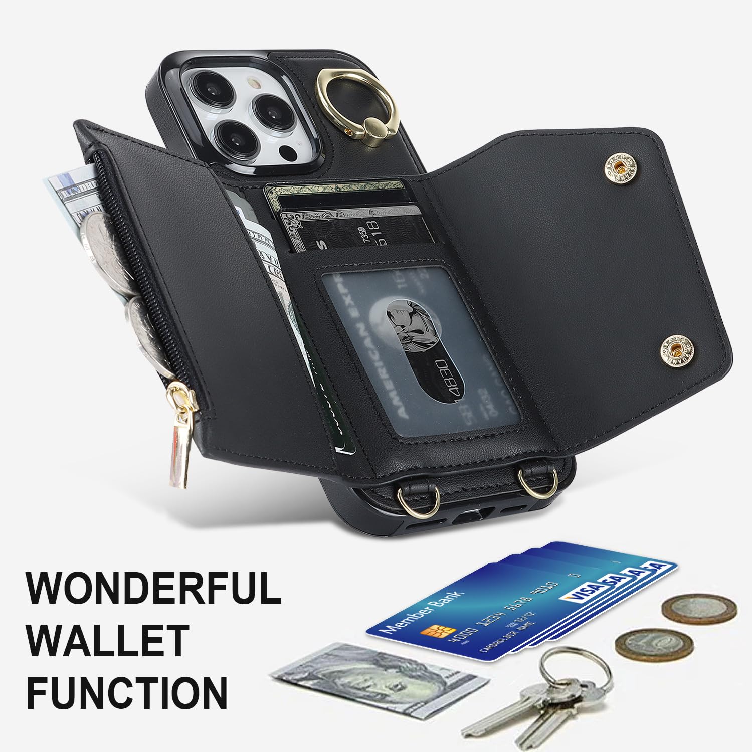 Amazon.co.jp: RNOZX For iPhone 15 Pro 用 ウォレット ショルダー