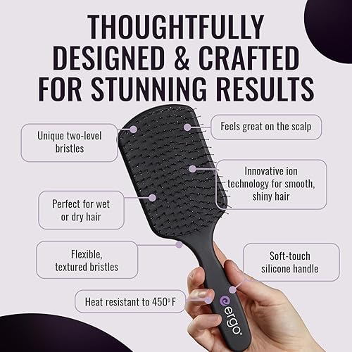 Miniatura 9 de Ergo ERG750 - Mini cepillo de paleta súper suave, cepillo para desenredar el cabello para uso húmedo y seco, cuidado esencial del cabello, peinado,
