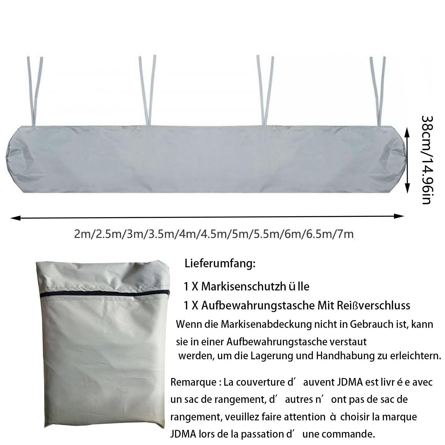 JDMA 6M Markisen-Schutzhülle für mobile und Halbkasetten Markisen, wasserdicht, Abdeckung für Standmarkisen und Standmarise USW. (Grau, 6)