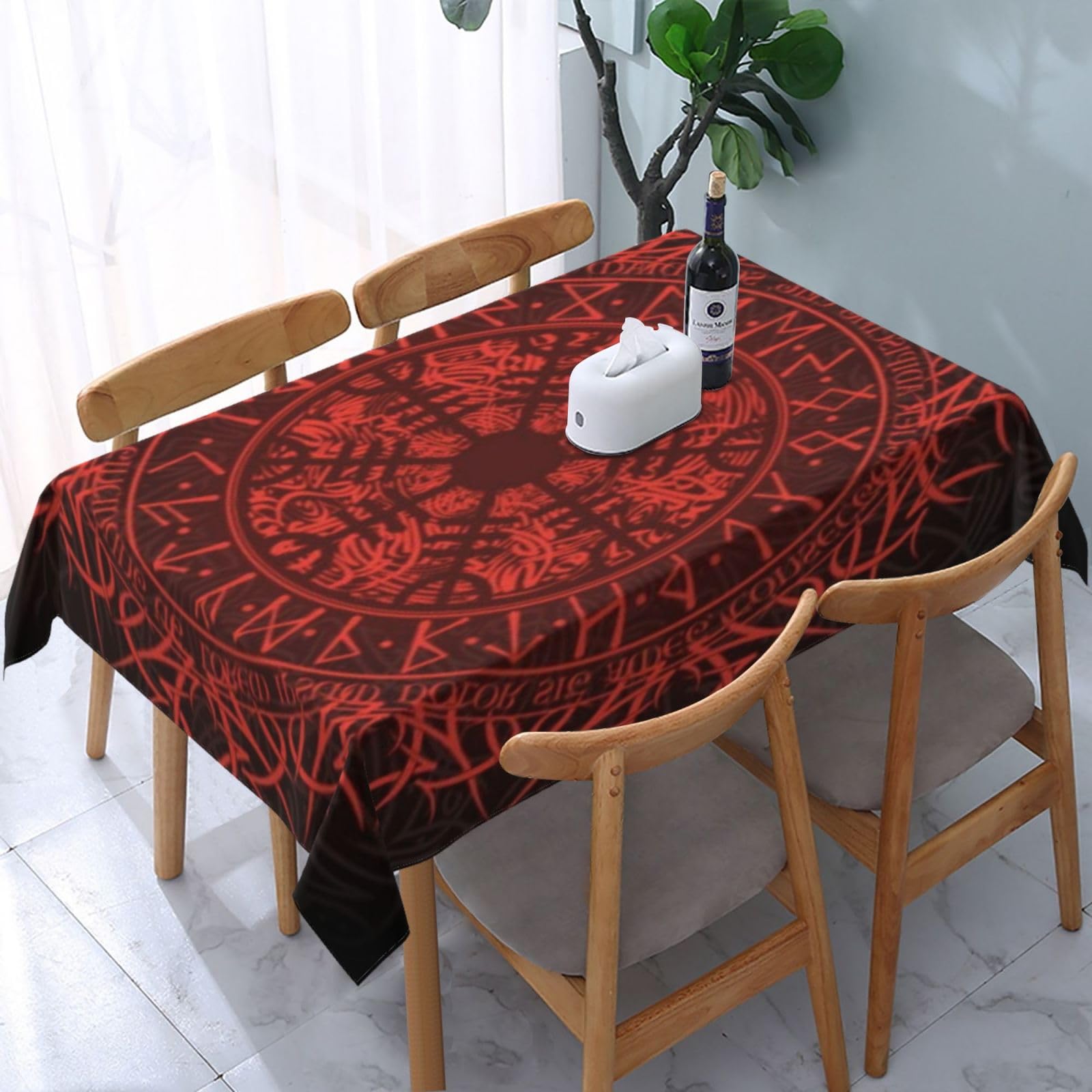 HLBSDM Viking Norse Pagan Mythology Symbol Rectangle Tablecloth, Suitable for Wedding, Party and Restaurant Festival Gathering Event Polyester Fabric Decorative Tablecloth(54x72in)