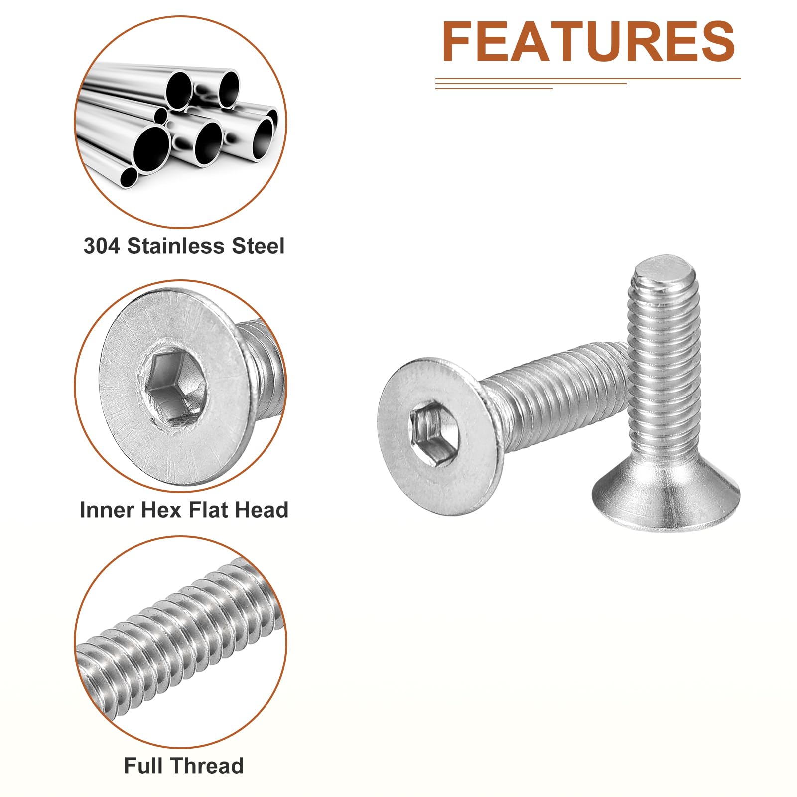 DTGN M4-0.7 x 14mm Flat Head Socket Cap Screws, 100 Pack 304 Stainless Steel Hex Socket Flat Head Screws, Full Thread - Image 4