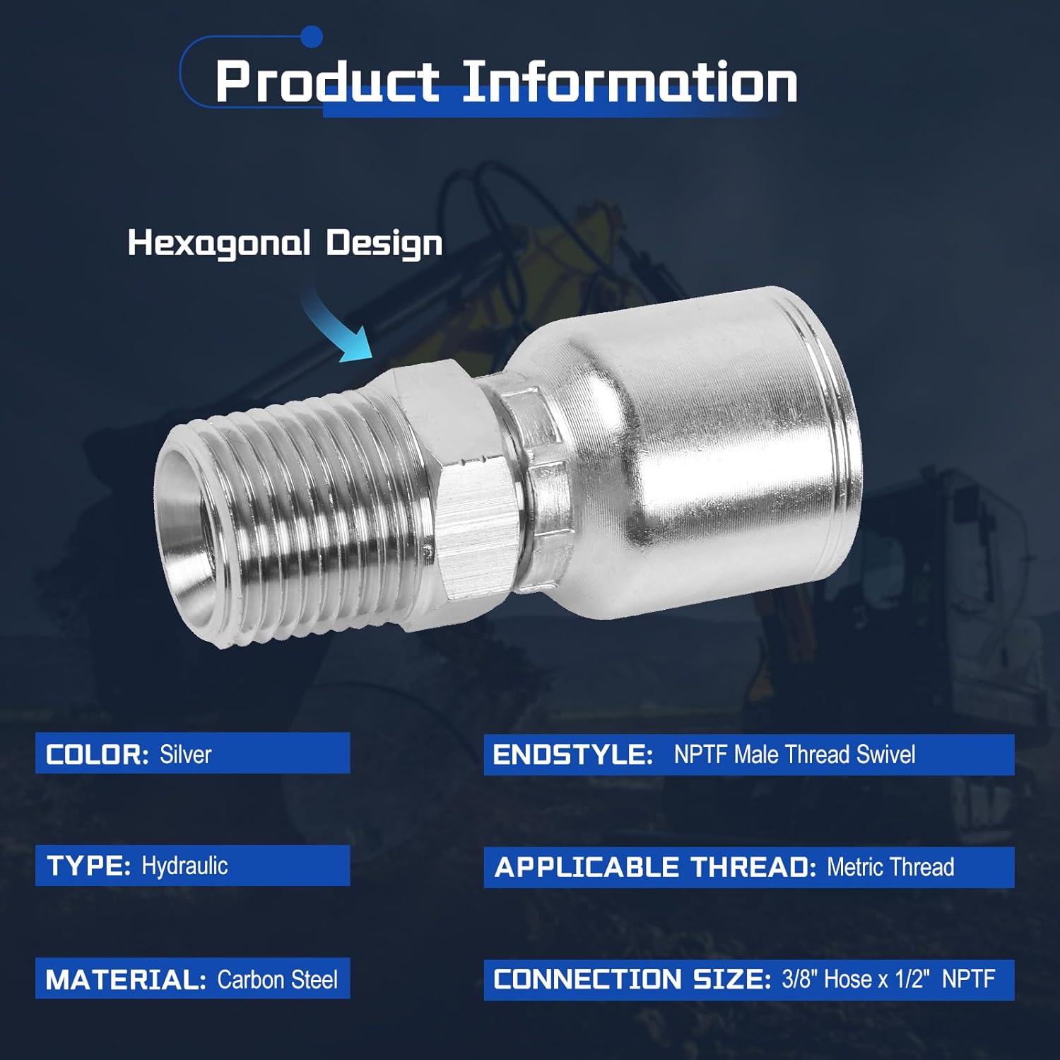 SINOCMP 12 Pack 3/8" Hose x 1/2" NPTF Hydraulic Hose Fittings, Hydraulic Quick Connect Fittings with Protection Cover, JIC Plug and Cap Kit for Hose End Connection, Hydraulic Fittings