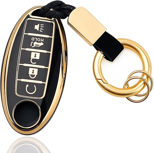 OLLEN Funda para llavero de TPU de 5 botones con anillo sin tornillos, apta para Nissan Altima Sentra Maxima Murano Rogue Armada Pathfinder, funda