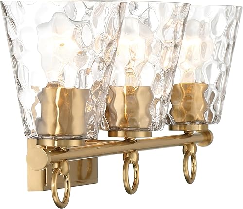 Miniatura 13 de Robert Stevenson Lighting Imogen - Lámpara de tocador de 3 luces de cristal de agua martillada y metal dorado cepillado