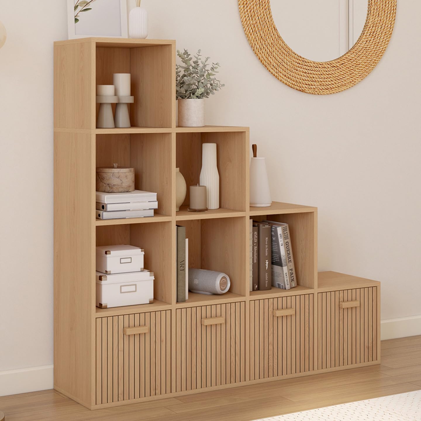 IDMarket - Meuble de Rangement en escalier LORYS Effet Lattes Juliette
