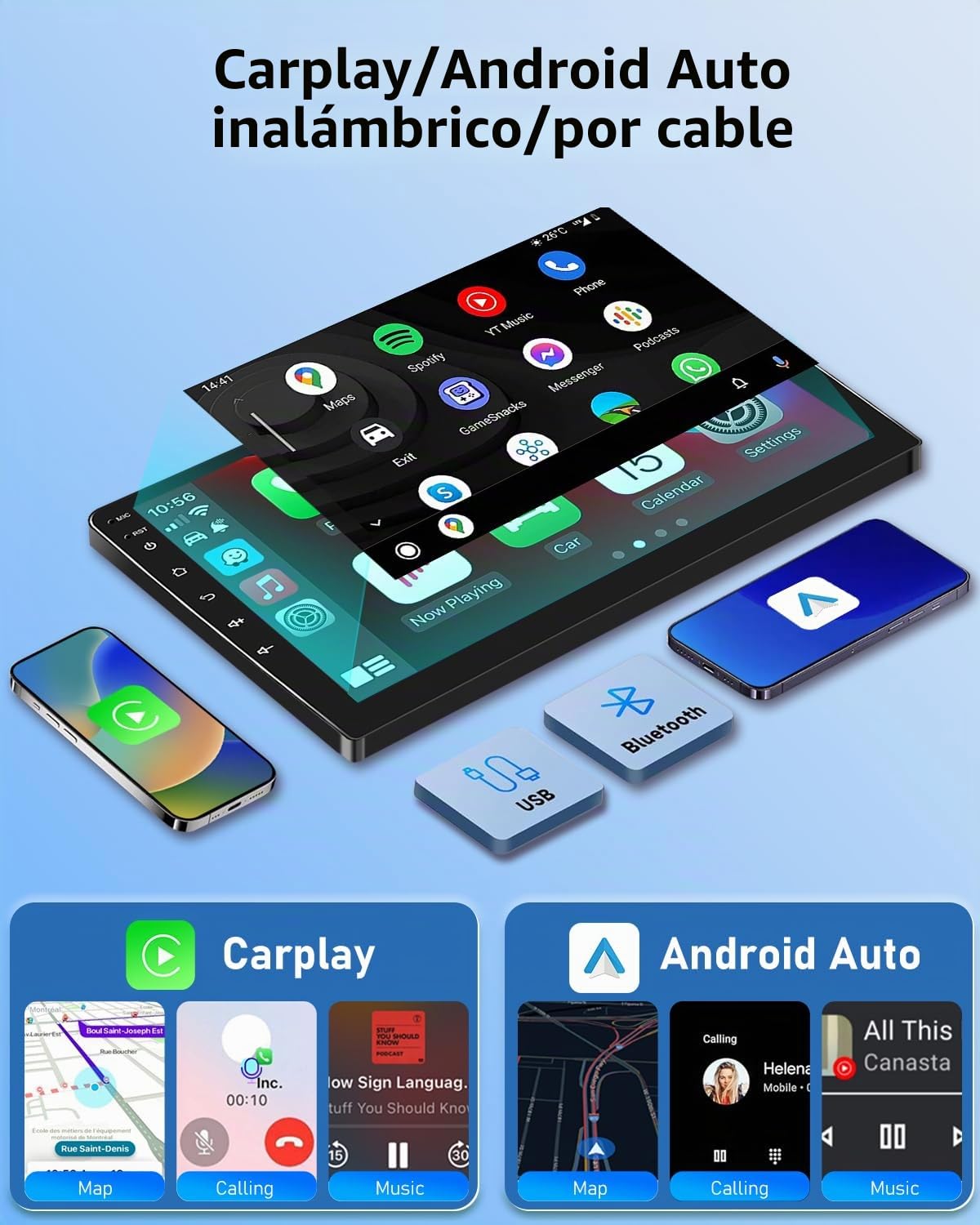 NHOPEEW 2G+64G Android Car Radio para Toyota Avensis 2002-2008 - Wireless Carplay & Android Auto - 9 Pulgadas Stereo con WiFi EQ GPS Mirror Link FM RDS + AHD Cámara de visión Trasera&Mic
