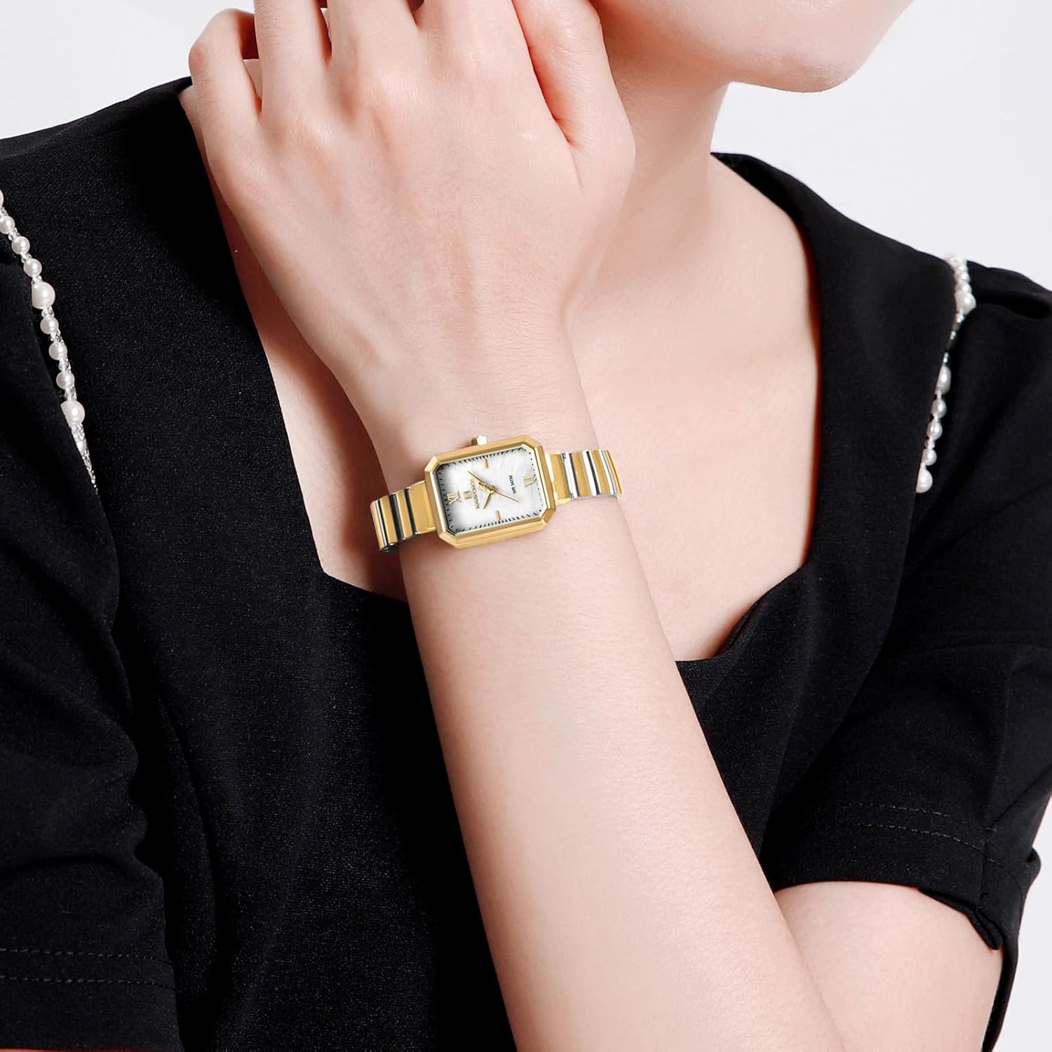 NAVIFORCE Woman Simple Retro Style Bracelet Stainless Steel Watches, Vintage Rectangular Case Watch for Women with Adjustment Tool - Image 6