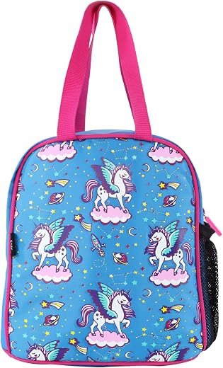 Smily Kiddos Joy Lunch Bag for Kids – Unicorn Blue | BPA-Free, Lightweight, Single Compartment with Water Bottle Pouch | L...