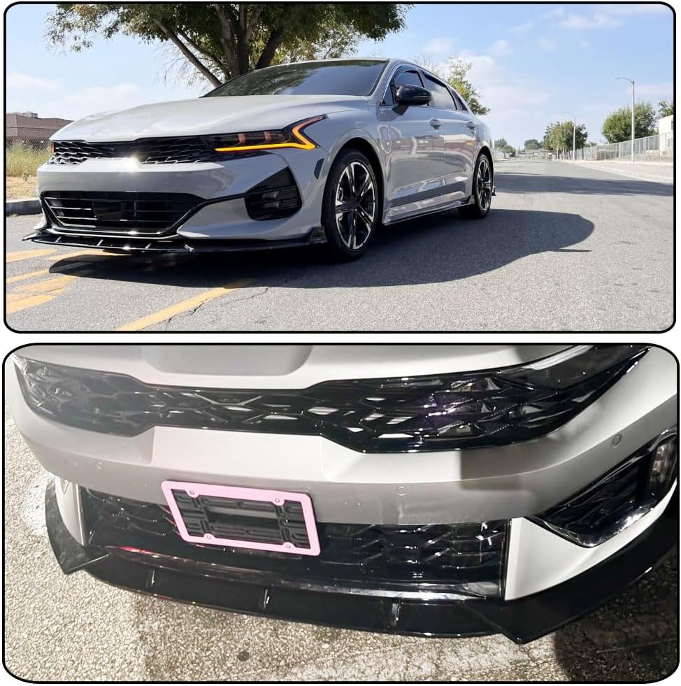 Gloss Black Front Bumper Lip Splitters Compatible with Kia K5 2020-2024 & 2025 Kia K5 GT/GT Line ABS Front Lip Lower Chin Spoiler Splitter Air Dam 3pcs/Set