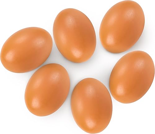 6 huevos falsos, huevos de Pascua para manualidades, huevos de nido, huevos de madera marrón para pollos ponedores
