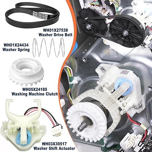 Miniatura 2 de WH03X30517 Reemplazo del actuador de cambio de arandela para piezas de lavadora GE, incluye correa de transmisión de lavadora WH01X27538, embrague