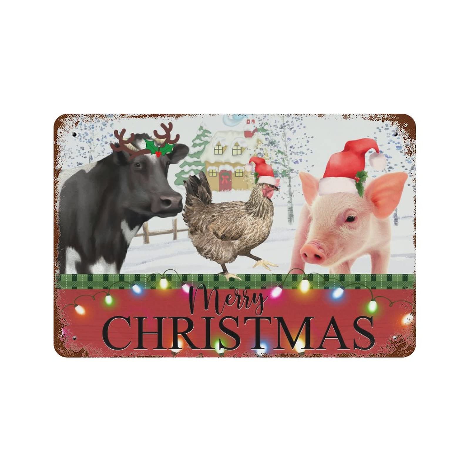 Plaque en métal Merry Christmas bonhomme de neige style vintage