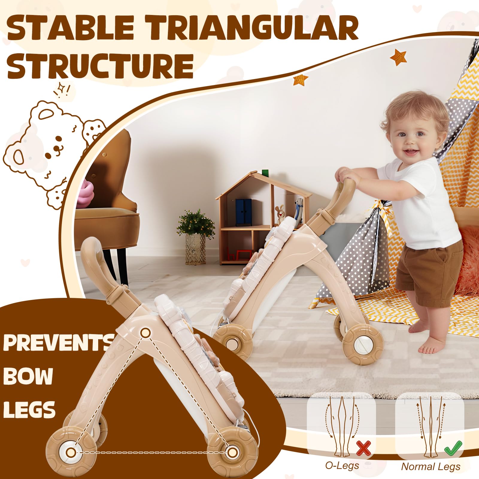 Trotteur Bebe Enfants,Jouet 3 En 1 Pousser pour Bébé avec Musique,Trotteur Marche Détachable avec Vitesse Réglable et Table Activité d'éveil,Chariot de Marche pour Bebe 12+ Mois Garçon et Fille