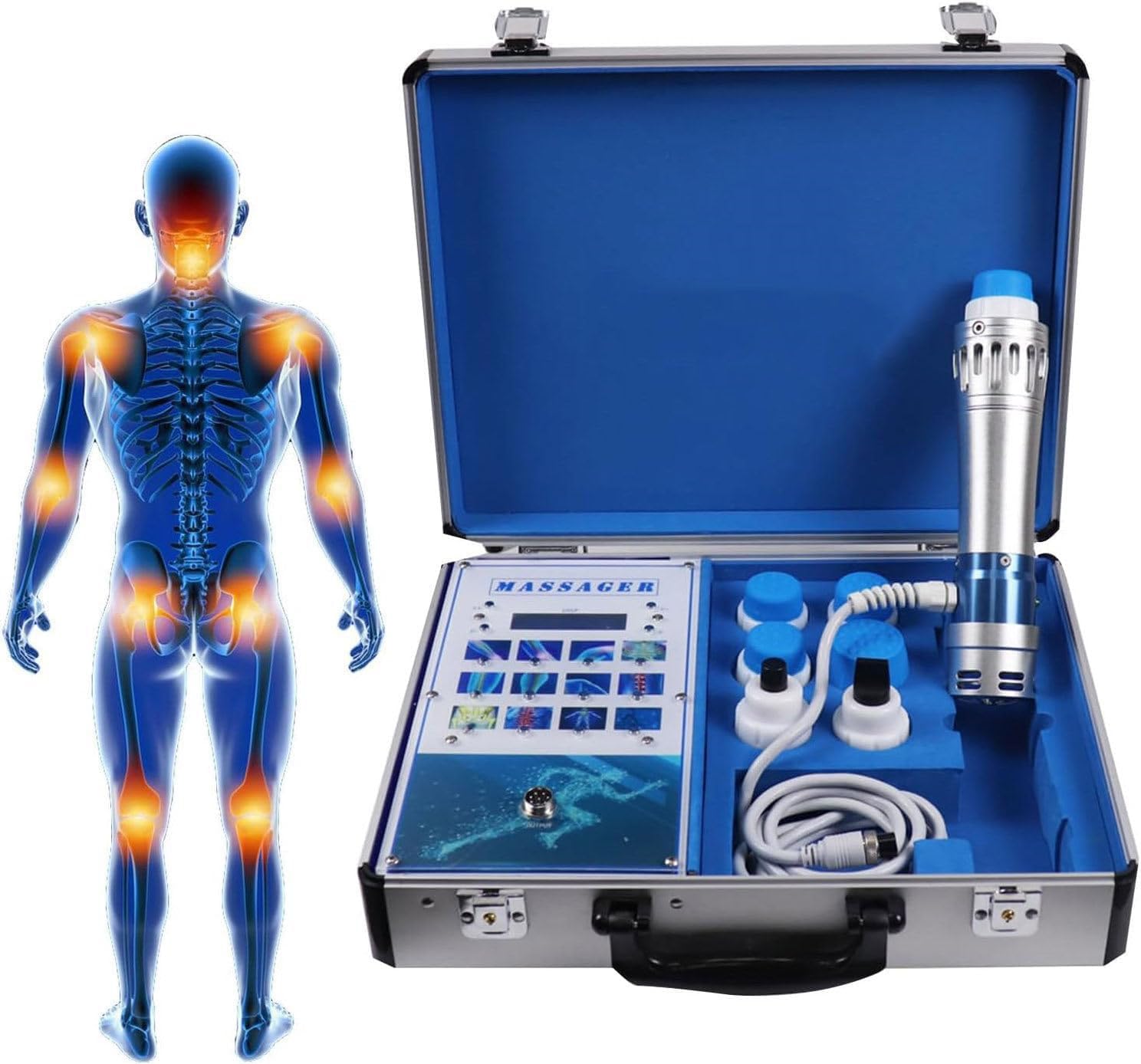 Macchina per Terapia ad Onde d'urto ED con 7 Testine Massaggio Dispositivo Portatile per Fisioterapia Ad Massaggiatore Elettromagnetico Per Corpo Extracorporee Trattamento Ed Alleviare Dolore