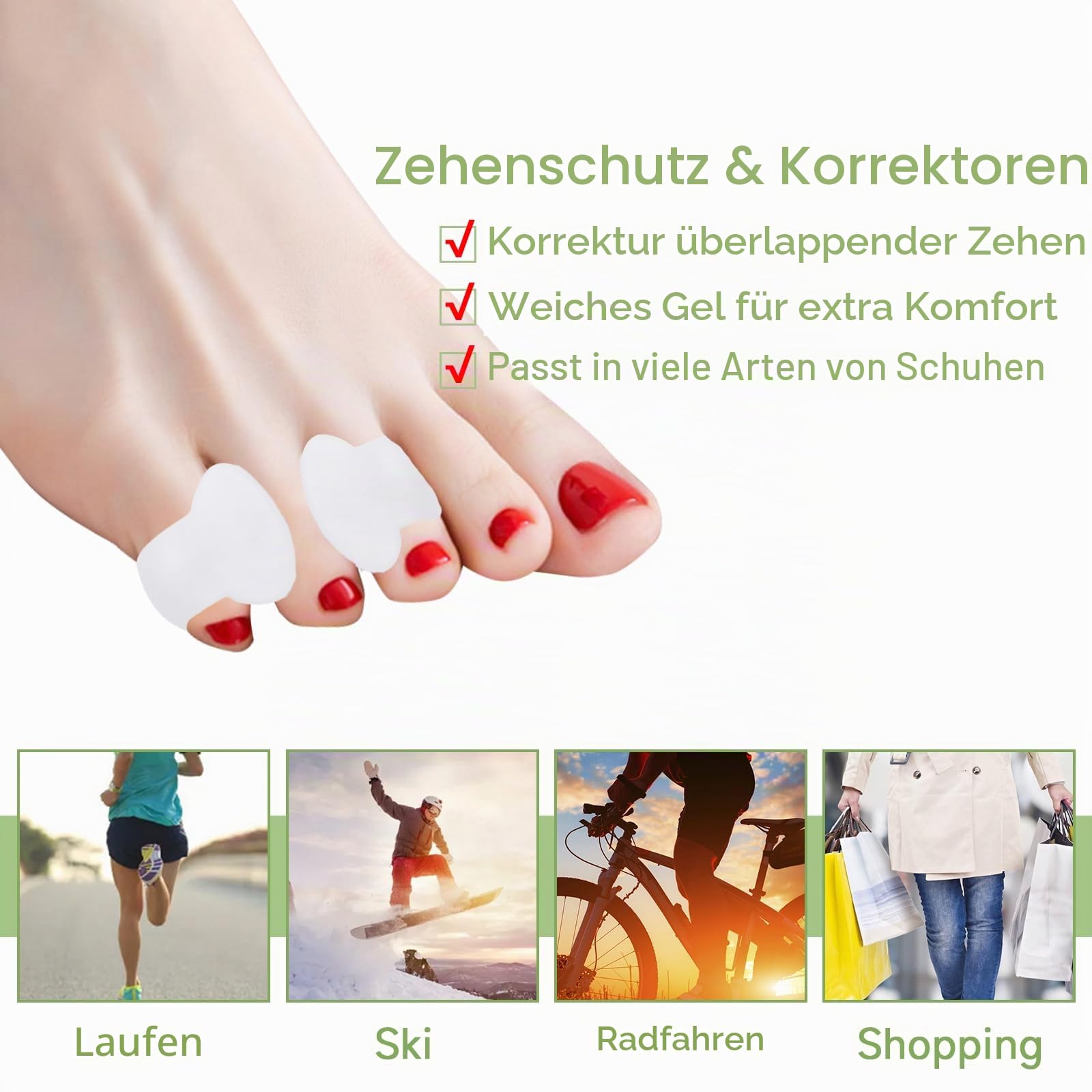 ORUZA 10 Stück Zehentrenner, Silikon Zehenspreizer Zehenspreizer Kleiner Zeh Toe Spreader für Bunion Verhinderung von Reibung und Druckentlastung