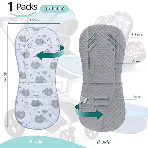 Miniatura 9 de Cojín para cochecito de bebé, suave Minky punteado e impreso forro de asiento de cochecito reversible universal transpirable y suave para cochecito