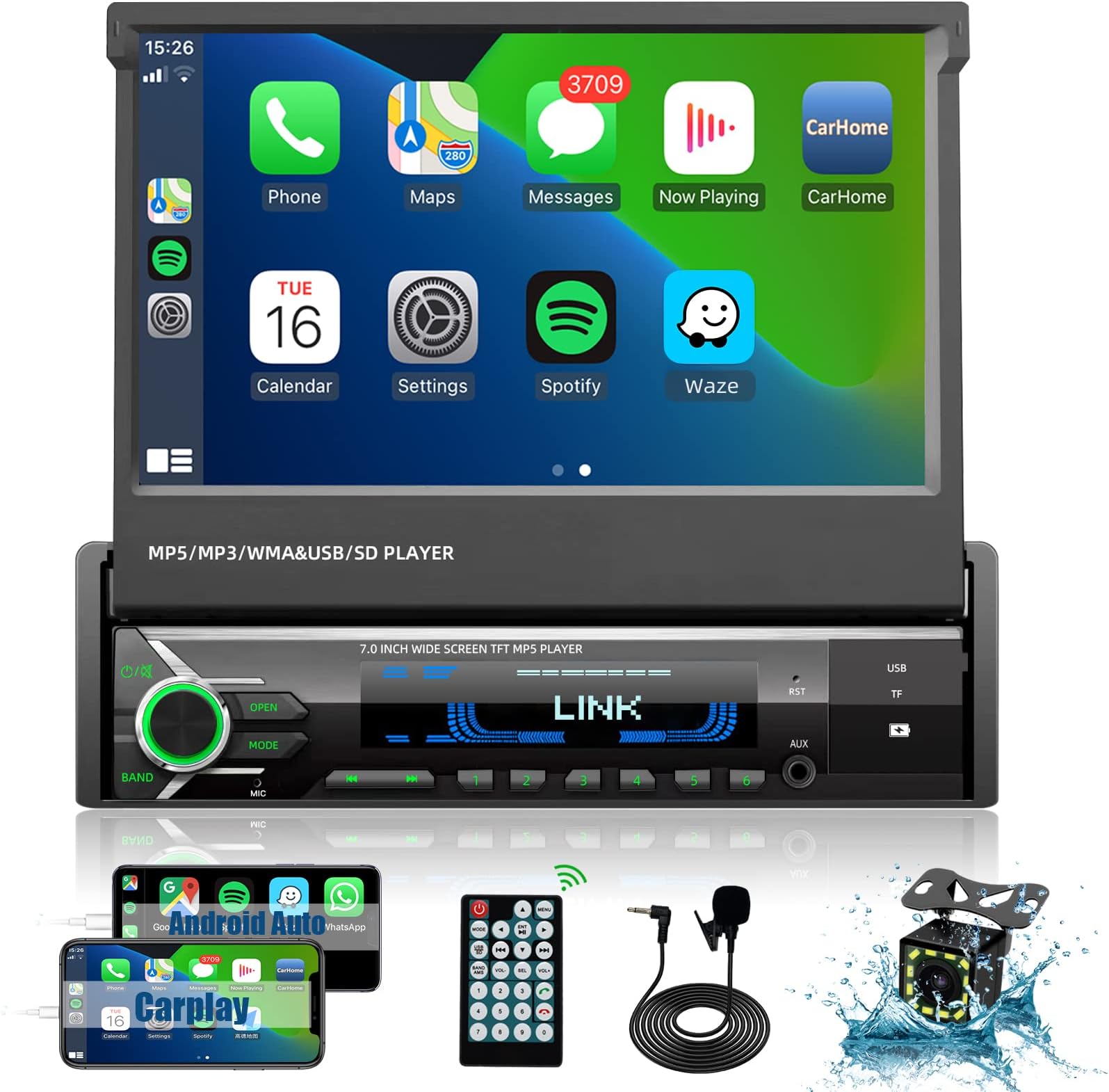 （Upgrade）Single Din Car Stereo Player Compatible with Apple