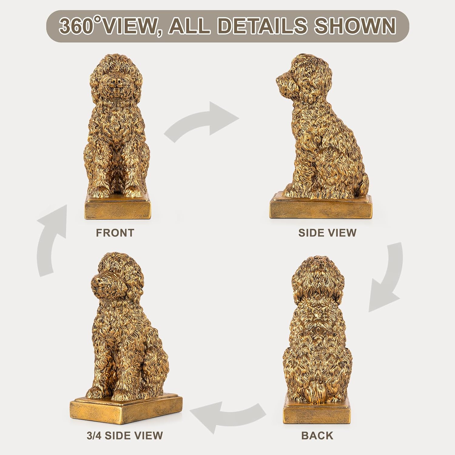Poodle Decorative Bookends for Shelves, Dog Book Ends for Heavy Books, Toy Poodle Statues Bookends for Heavy Books with Anti-Slip Base Book Holders for Home Office Decor (Antique Gold)