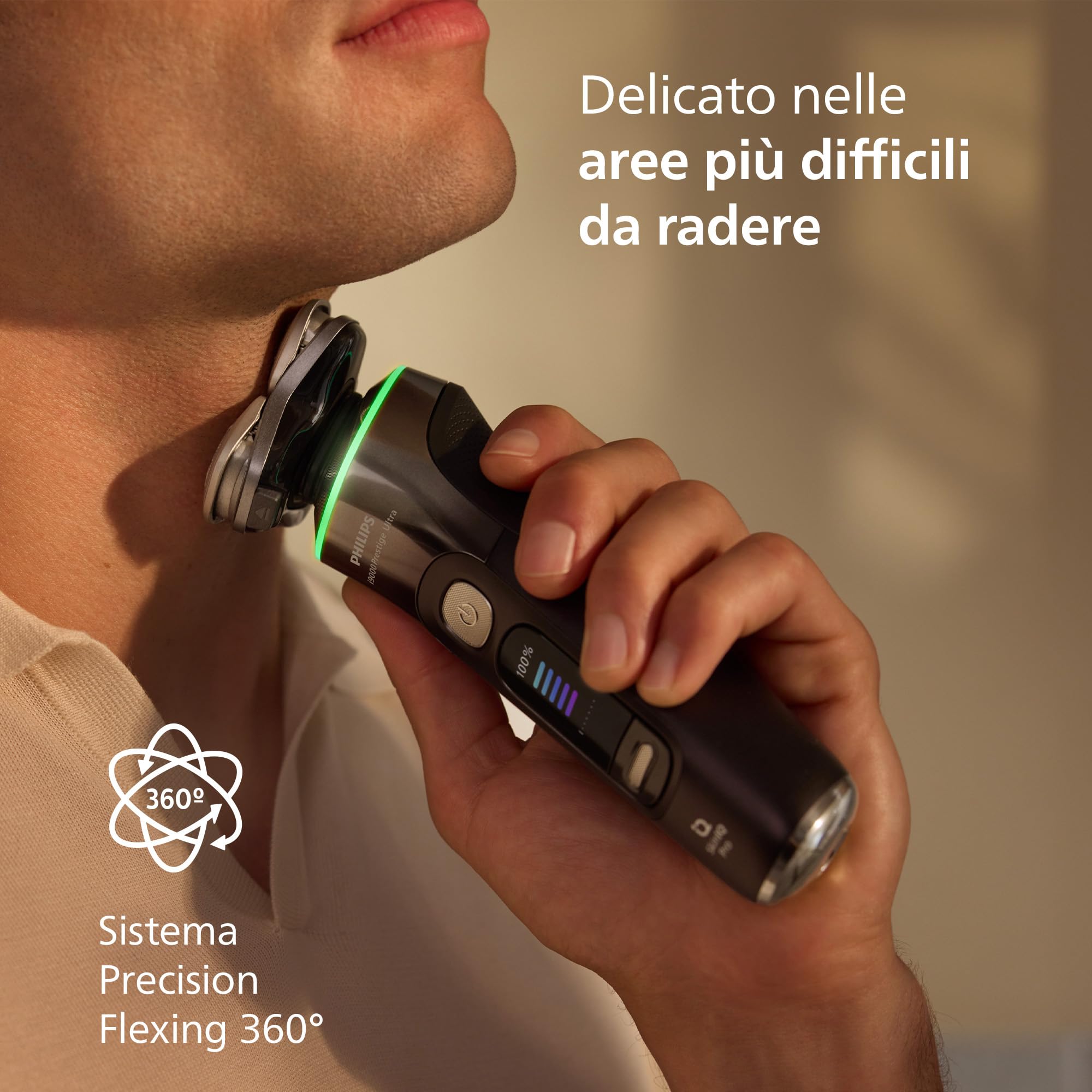 Philips Shaver i9000 Prestige Ultra, rasoio elettrico Wet & Dry, tecnologia Skin IQ Pro, triplo sistema Lift & Cut, lame di precisione NanoTech 360º, 5 modalità di rasatura, modello XP9405/31