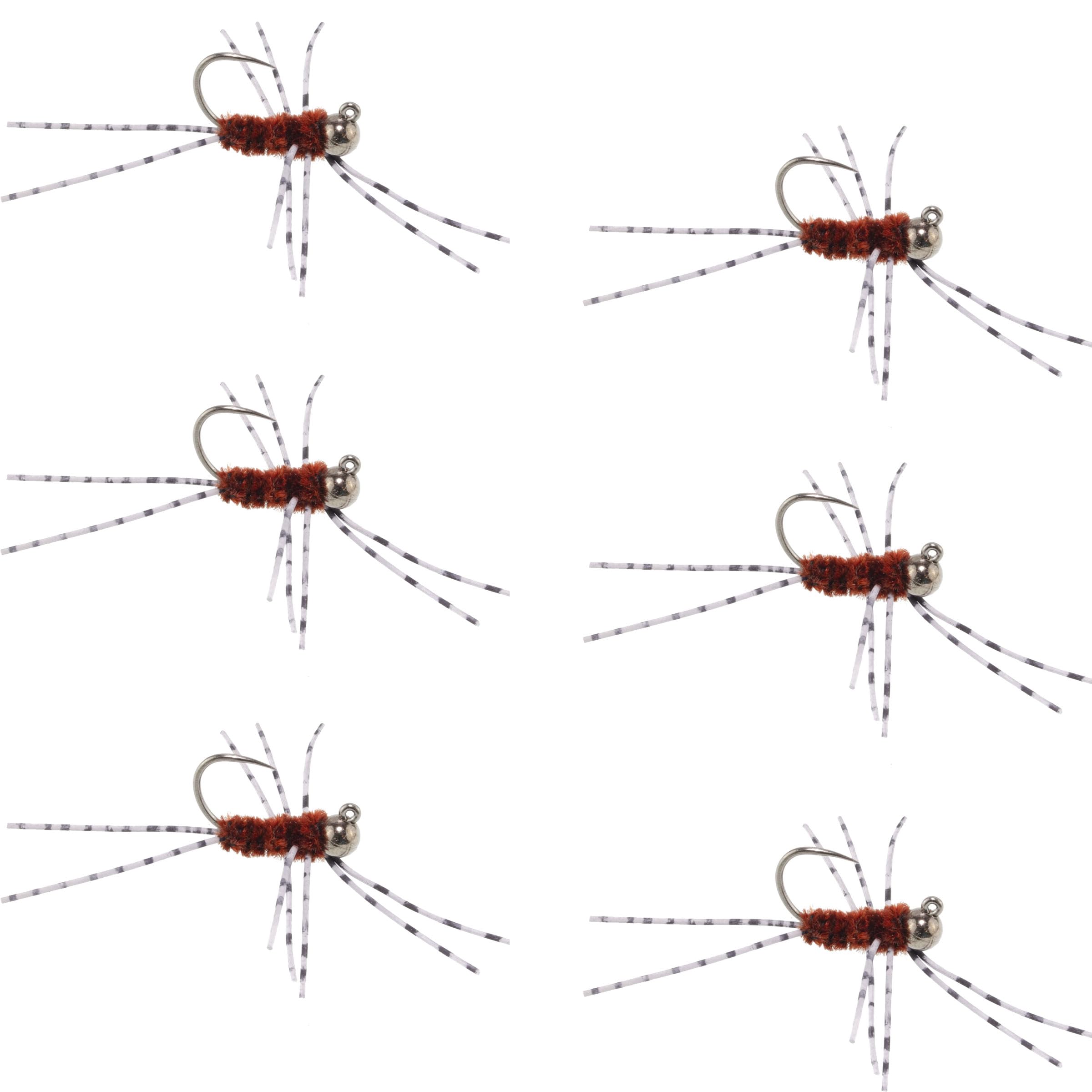 The Fly Fishing Place Tungsten Bead Jigged Pat's Rubber Legs Nymph - Brown with Barred Legs - 6 Flies Hook Size 6