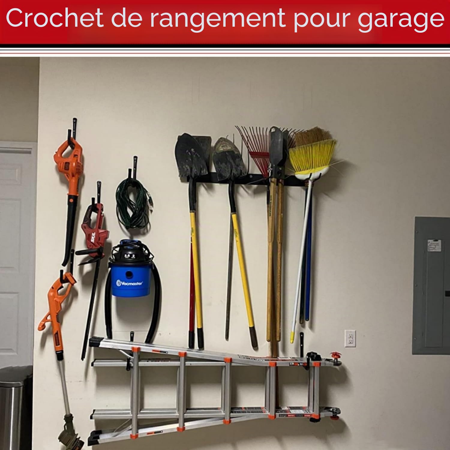 Crochets de rangement de garage, crochets muraux robustes de 17 cm pour organiser les outils de jardin, échelle, vélo