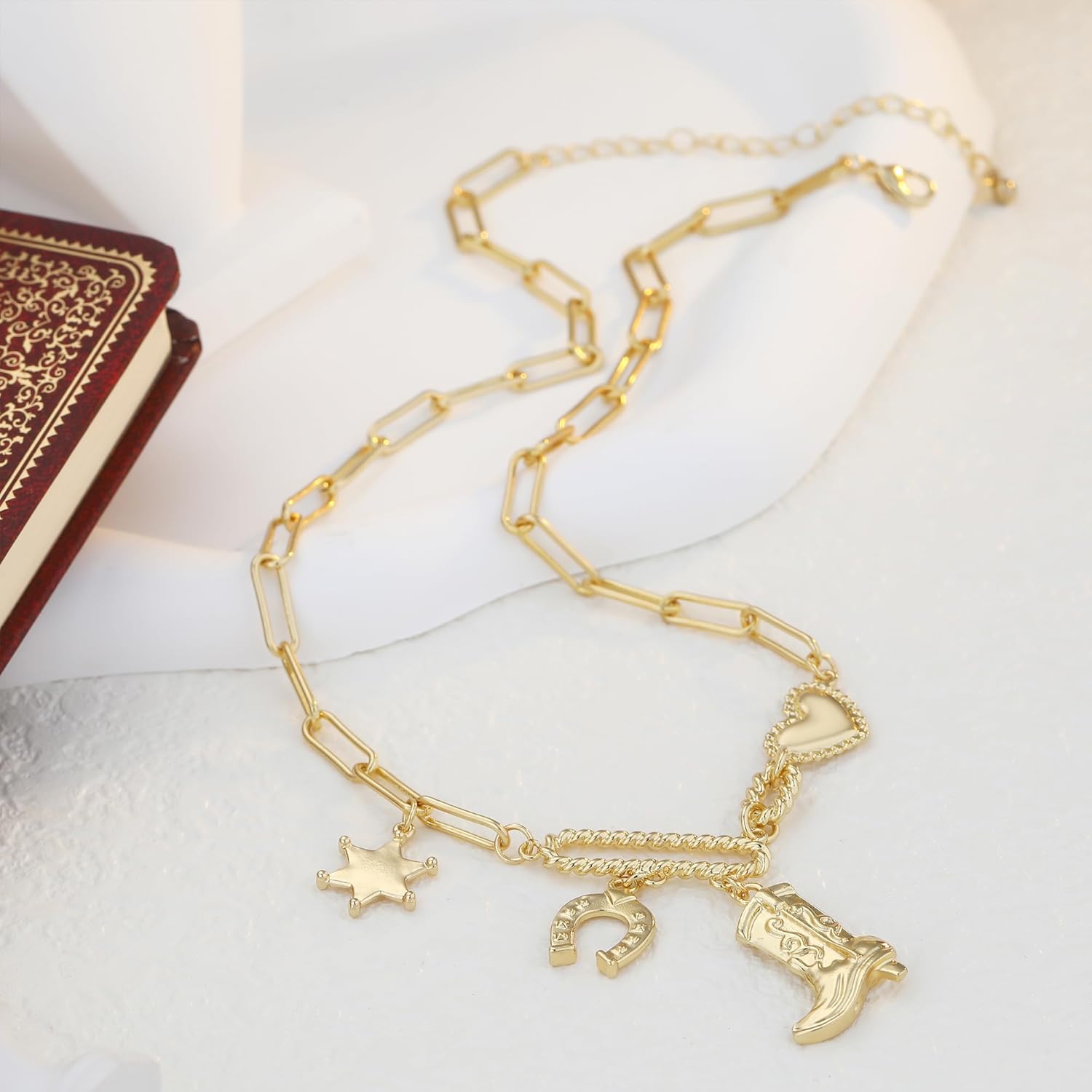 Chunky Gold Necklace for Women Gold Evil Eye Cowboy Pendant Necklace Dainty Paperclip Chain Vintage Luck Amulet Choker Necklaces Celestial Jewelry Gift - Image 8