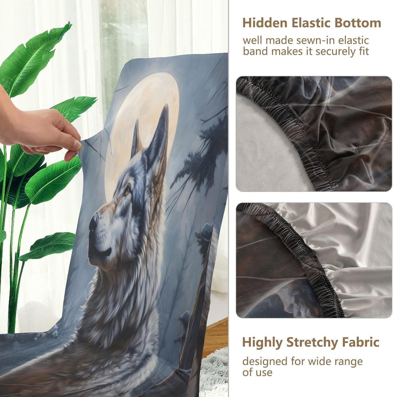 ALAZA Wolf Moon Night Forest Dining Room Chair Slipcovers Dining Chair Covers Parsons Chair Slipcover Office Chairs Stretch Chair Covers for Dining Room