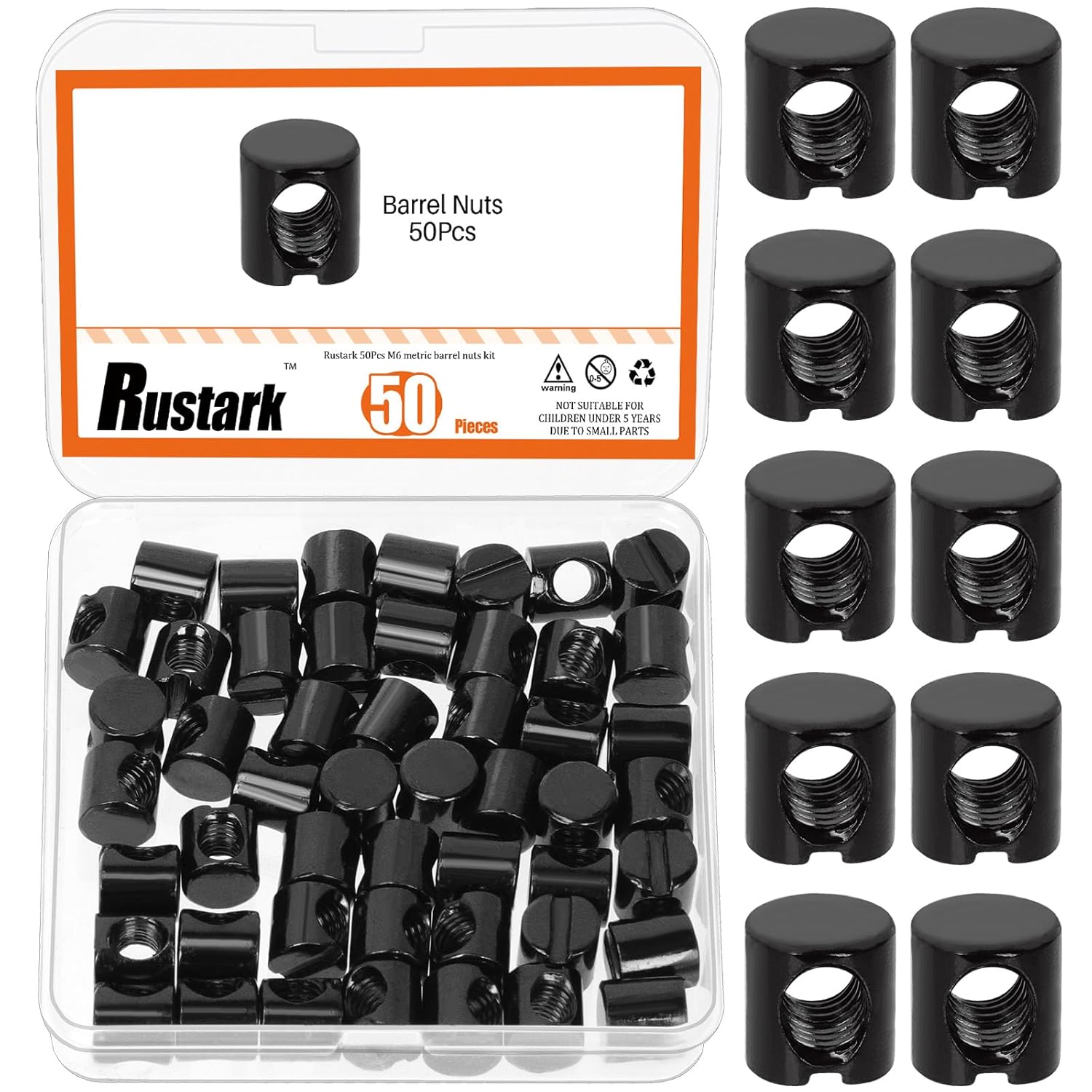50Pcs M6x10mm Black Zinc Barrel Nuts Assortment Kit Metric Cross Dowels Slotted Nut Furniture Nuts Cross Dowel Hammer Nut for Wood Furniture Beds Crib Chairs