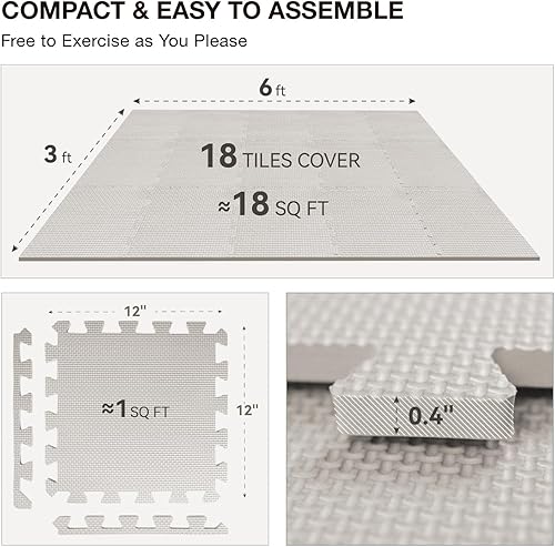 Miniatura 3 de AIRHOP Tapete de gimnasio de 12 x 12 pulgadas de grosor, 18 azulejos de espuma EVA de alta densidad, azulejos de espuma entrelazados para el hogar,