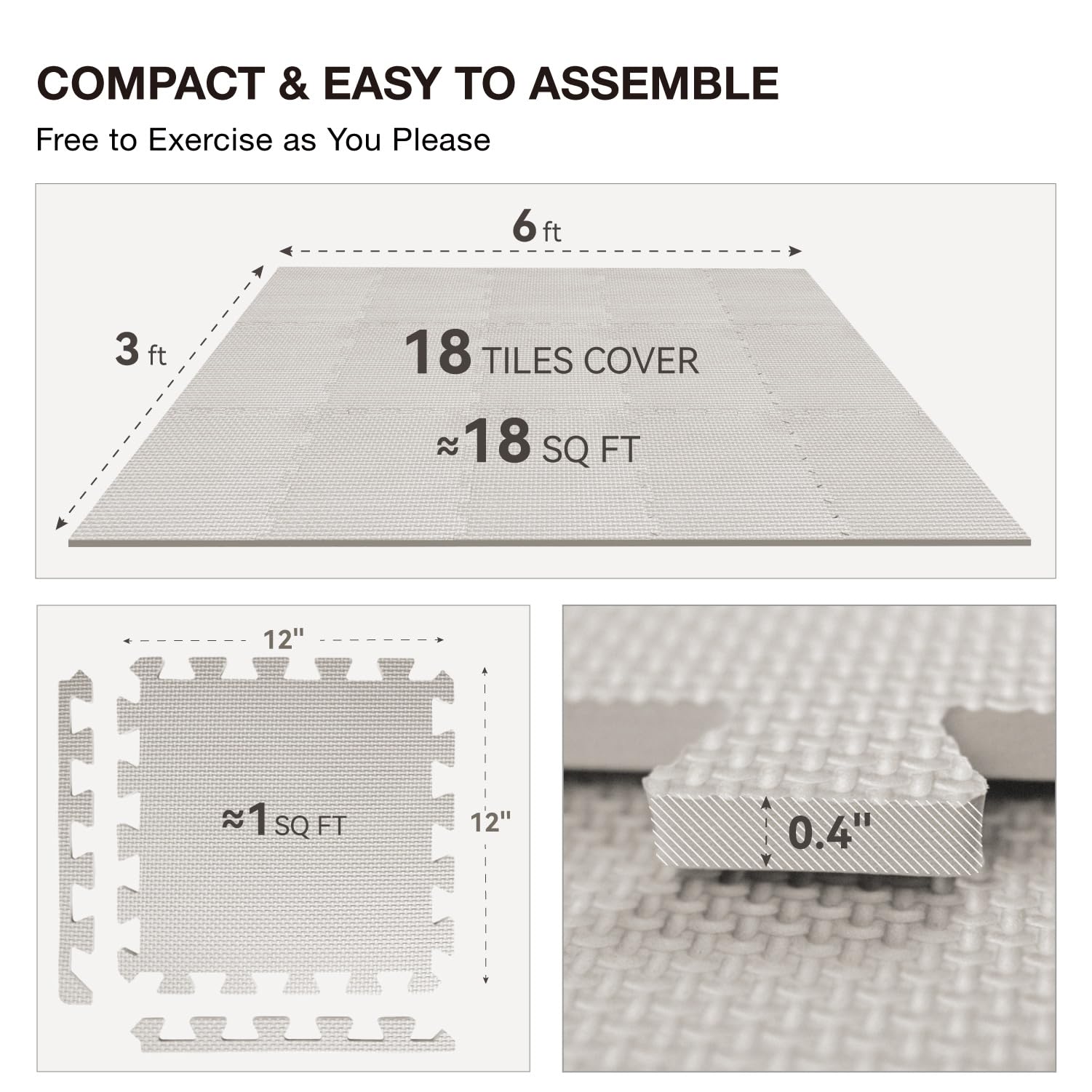 AIRHOP Set da 18 Pezzi Tappeto Palestra Puzzle in EVA ad Alta Densità, Ammortizzante e Antiscivolo, Ideali per Fitness, Yoga e Sport, Perfetti per Home Gym e per il Pavimento della Palestra, 30x30 cm