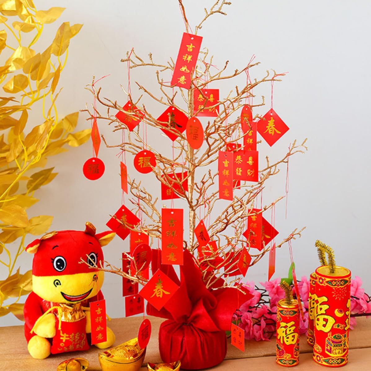 Gatuida 2 Piezas Árbol del Dinero Artificial Rojo de Plástico para